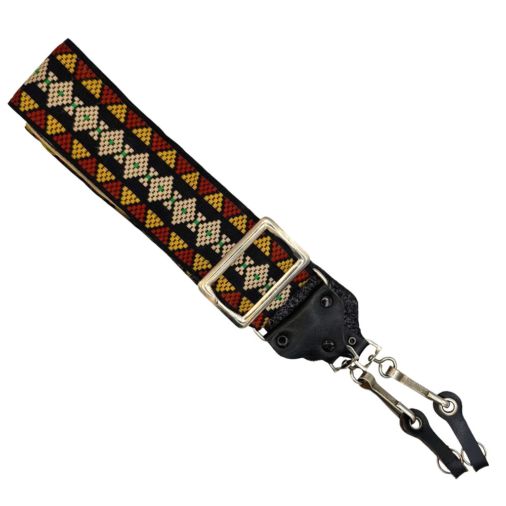 Vintage Woven 2" Wide Camera Strap Geometric Red Yellow Black‎ VTG Unique